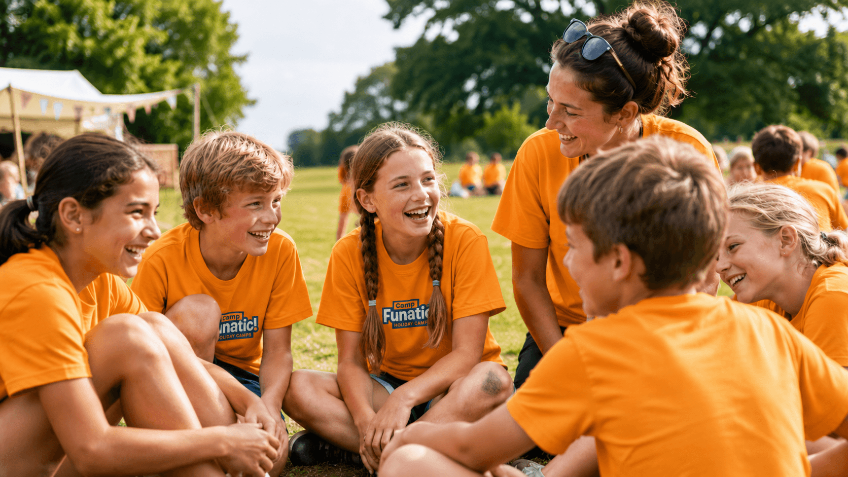 Children grouped by age at Camp Funatic