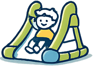 Children on an inflatable obstacle course